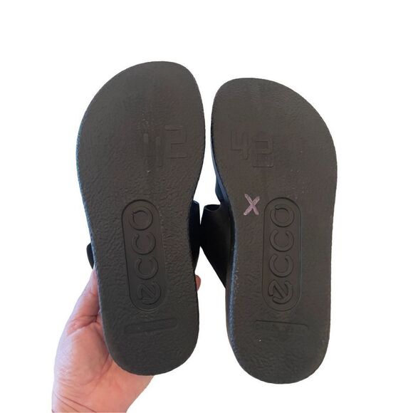 Ecco Flowt Fluxe Mens Black Classic Leather Buckle Slide Sandals Size 8.5 - Picture 3 of 16